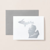 金ゴールドまたはシルバーミシガン州マップ無塩 箔カード (封筒付き正面)