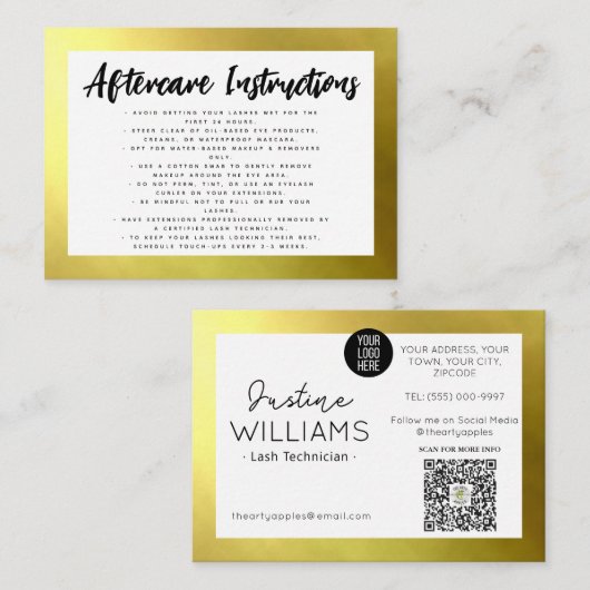 金ゴールドまつげエクステンションアフターケア 名刺 (正面/裏面)