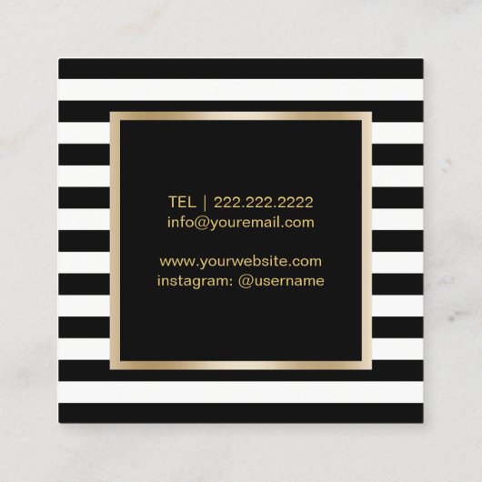 金ゴールドまばたきメイクアップアーティストモダンブラックストライプ スクエア名刺 (裏面)