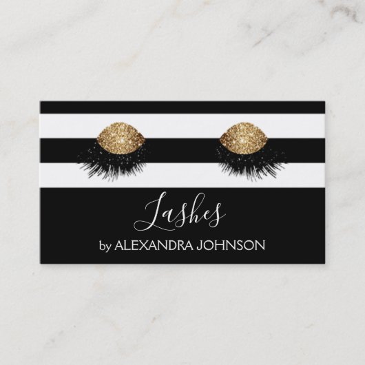 金ゴールドまばたき白黒ストライプ 名刺 (正面)