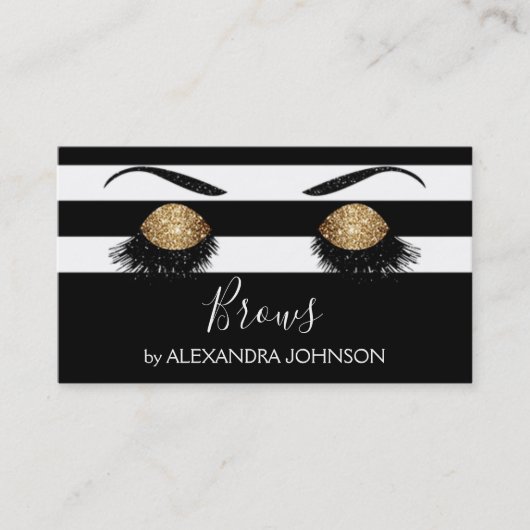 金ゴールドまばゆい白黒ストライプ眉 名刺 (正面)
