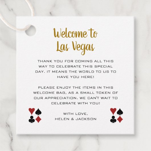 金ゴールドようこそラスベガスウェルカムバスケット結婚ズ フェイバータグ (正面)