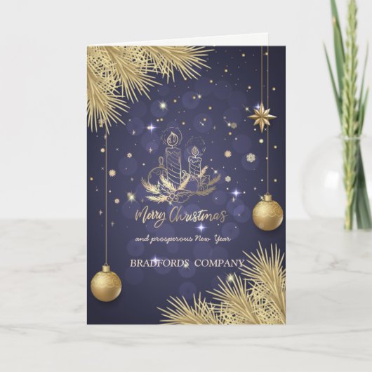 金ゴールドろうそく，玉，松の木の枝雪片 シーズンカード (正面)