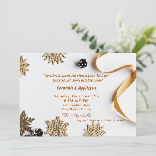 金ゴールドをテーマにしたクエレガントリスマスディナー 招待状 (スタンド正面)