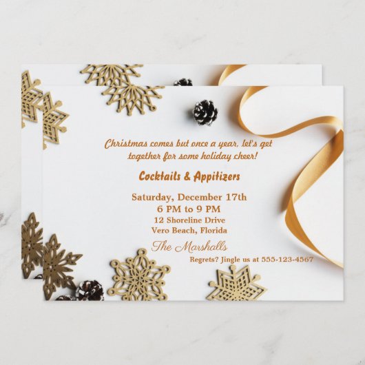 金ゴールドをテーマにしたクエレガントリスマスディナー 招待状 (正面/裏面)