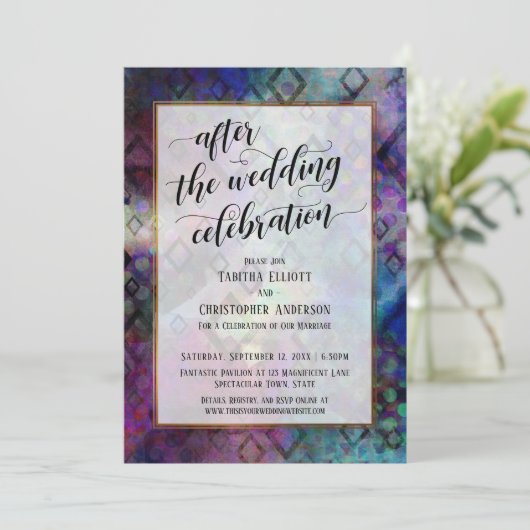 金ゴールドを使用し結婚たお祝い抽象芸術の後 招待状 (スタンド正面)