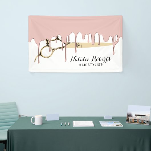 金ゴールドを滴らせる美容師のばら色の金ゴールドはサロンを切ります 横断幕 (トレードショー)