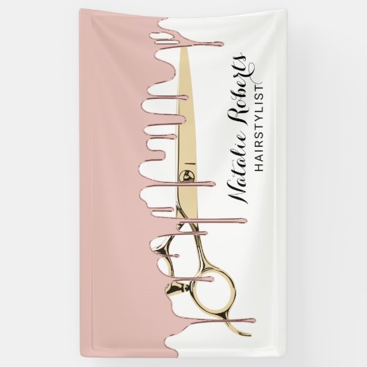 金ゴールドを滴らせる美容師のばら色の金ゴールドはサロンを切ります 横断幕 (縦)