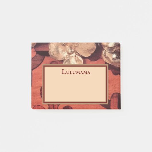 金ゴールドを金めっきしますはめ込まれた木製のイメージの花柄を、個人化して下さい ポストイット (正面)