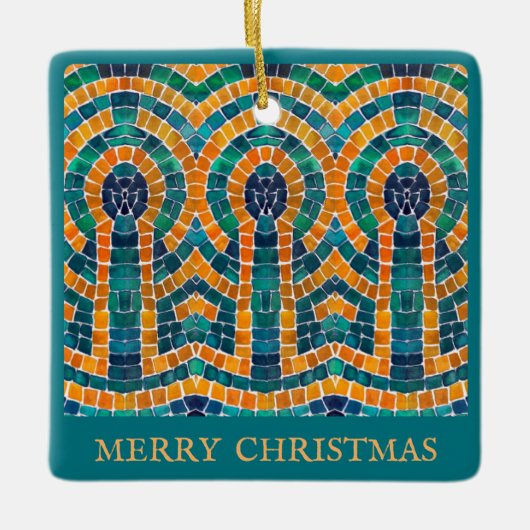 金ゴールドアイコンモザイクセラミックスクエアオーナメント+文字 セラミックオーナメント (正面)