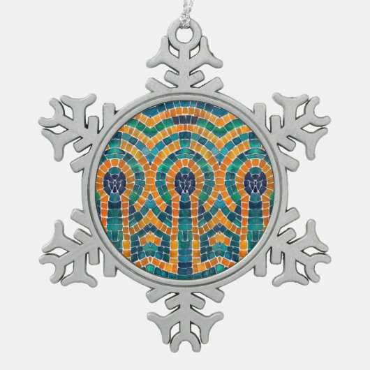 金ゴールドアイコンモザイクペーター雪片オーナメント スノーフレークピューターオーナメント (正面)