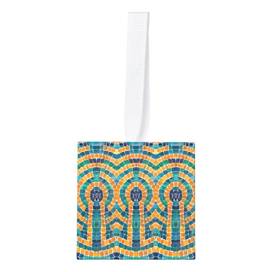 金ゴールドアイコンモザイク木製キューブオーナメント キューブオーナメント (正面)