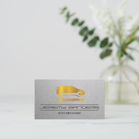 金ゴールドアイコン | 自動修復の修正ロゴ 名刺 (スタンド正面)