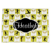 金ゴールドアイススケートで滑るエンジェルカスタムクリスマス抱き枕 ラージペーパーバッグ (正面)