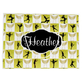 金ゴールドアイススケートで滑るエンジェルカスタムクリスマス抱き枕 ラージペーパーバッグ