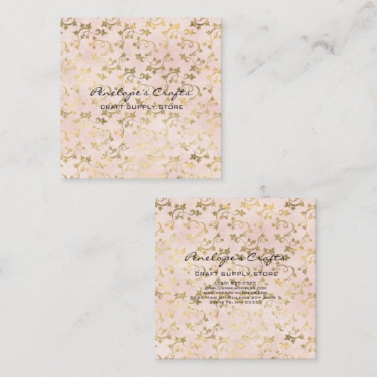 金ゴールドアイビープリントピンクスクエア名刺 スクエア名刺 (正面/裏面)