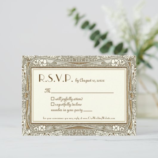金ゴールドアイボリーアールヌーボーエレガントウェディングR.S.V.P. 出欠カード (スタンド正面)
