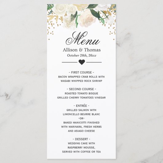 金ゴールドアイボリーグリーン結婚フローラのメニューカード メニュー (正面)