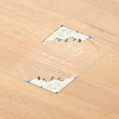 金ゴールドアイボリーフローラグリーンリー60th60誕生日 アクリル招待状 (レイダウン)