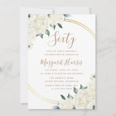 金ゴールドアイボリーフローラグリーンリー60th60誕生日 招待状 (正面)