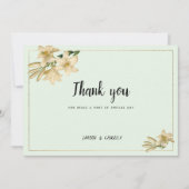 金ゴールドアイボリーミント緑の白ゆり花ありがとう 招待状 (正面)
