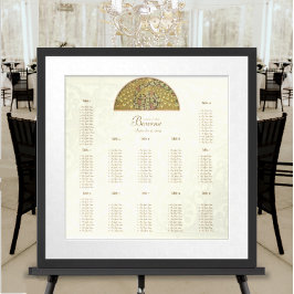 金ゴールドアイボリーヴィンテージピーコックラブバード12テーブル ポスター