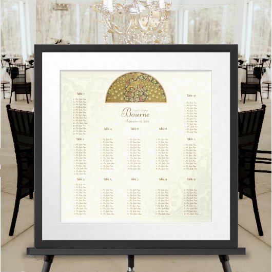 金ゴールドアイボリーヴィンテージピーコックラブバード12テーブル ポスター