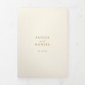 金ゴールドアイボリー写真結婚式RSVP詳細QRコード 三つ折り招待状 (カバー)