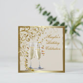 金ゴールドアイボリー女性エレガント金ゴールドクリーム誕生日 招待状 (スタンド正面)