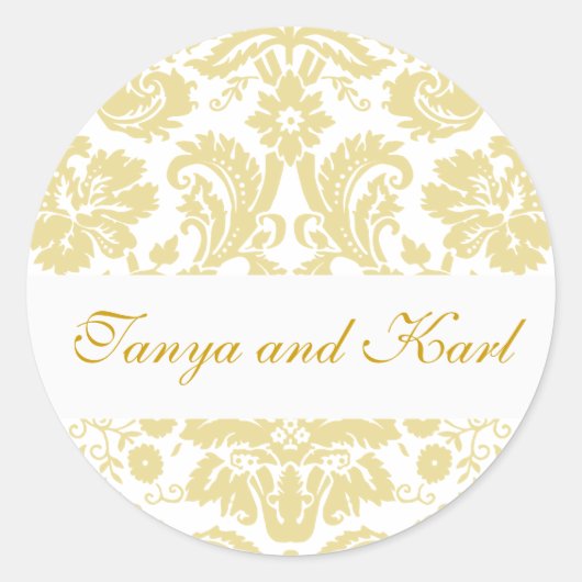 金ゴールドアイボリー新郎新婦ダマスクウェディングシールシール ラウンドシール (正面)