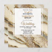 *~*金ゴールドアイボリー金ゴールド大理石RSVP AR66 QR 結婚s 招待状