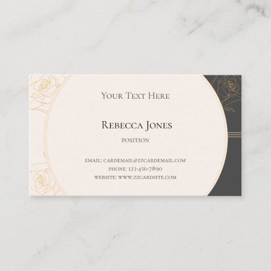 金ゴールドアウトエレガントラインバラモノグラムクリームダークグレー 名刺 (正面)