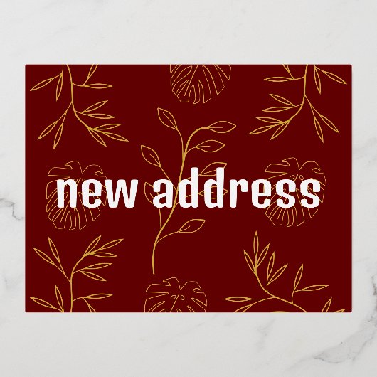 金ゴールドアウト赤いフローラ我々は新しい家を移動 箔シーズンポストカード (正面)