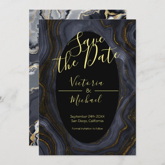 金ゴールドアガート日付招待状の保存 招待状 (正面/裏面)