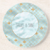 金ゴールドアクアガーリーブルーグリッターマーメイド引用文 コースター (正面)