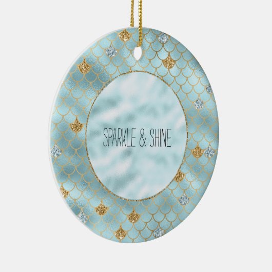 金ゴールドアクアガーリーブルーグリッターマーメイド引用文 セラミックオーナメント (右)