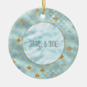 金ゴールドアクアガーリーブルーグリッターマーメイド引用文 セラミックオーナメント (正面)