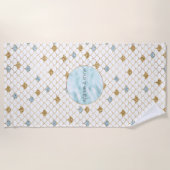 金ゴールドアクアガーリーブルーグリッターマーメイド引用文 ビーチタオル (正面)