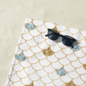 金ゴールドアクアガーリーブルーグリッターマーメイド引用文 ビーチタオル (インサイチュ)