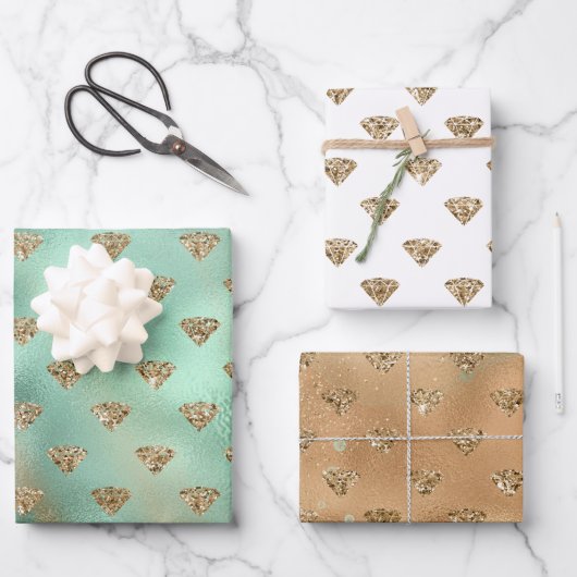 金ゴールドアクアグラムグリッターダイヤモンド ラッピングペーパーシート (正面)