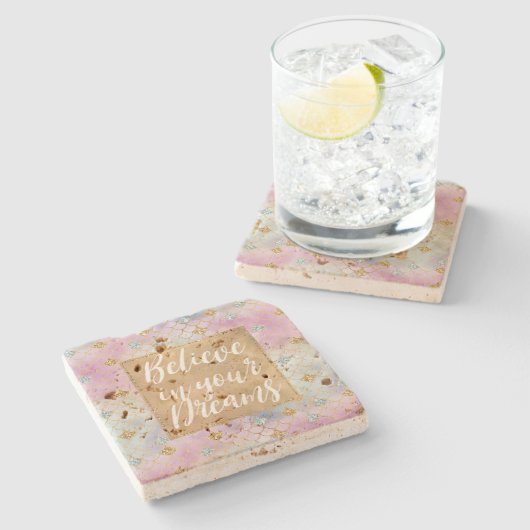 金ゴールドアクアグリッタードリームパープル赤面マーメイド ストーンコースター (横)