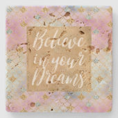 金ゴールドアクアグリッタードリームパープル赤面マーメイド ストーンコースター (正面)