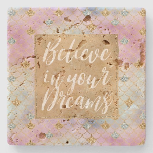 金ゴールドアクアグリッタードリームパープル赤面マーメイド ストーンコースター (正面)