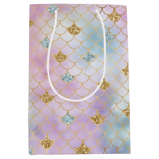 金ゴールドアクアグリッタードリームパープル赤面マーメイド       ミディアムペーパーバッグ (正面)