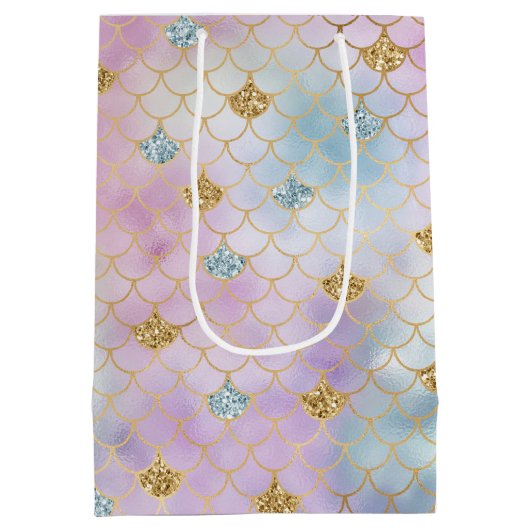 金ゴールドアクアグリッタードリームパープル赤面マーメイド       ミディアムペーパーバッグ (裏面)