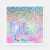 金ゴールドアクアグリッターパープルホワイトユニコーンスパークル スタンダードランチョンナプキン (正面)