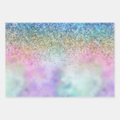 金ゴールドアクアグリッターパープルホワイトユニコーンスパークル ラッピングペーパーシート (正面)