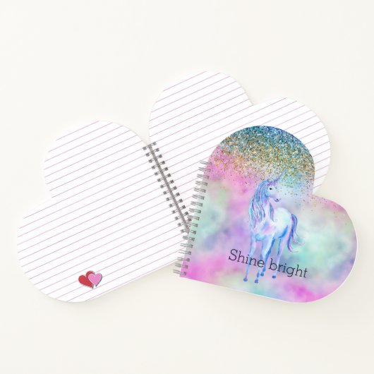金ゴールドアクアグリッターパープルユニコーンスパークル ノートブック (内部)