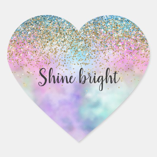 金ゴールドアクアグリッターパープルユニコーンスパークル ハートシール (正面)