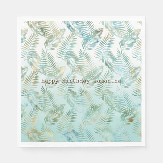 金ゴールドアクアグリーン熱帯葉 スタンダードランチョンナプキン (正面)